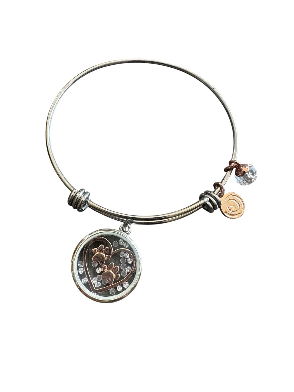 Silver and Rose Gold Love this Life Pawprint Charm Bracelet
